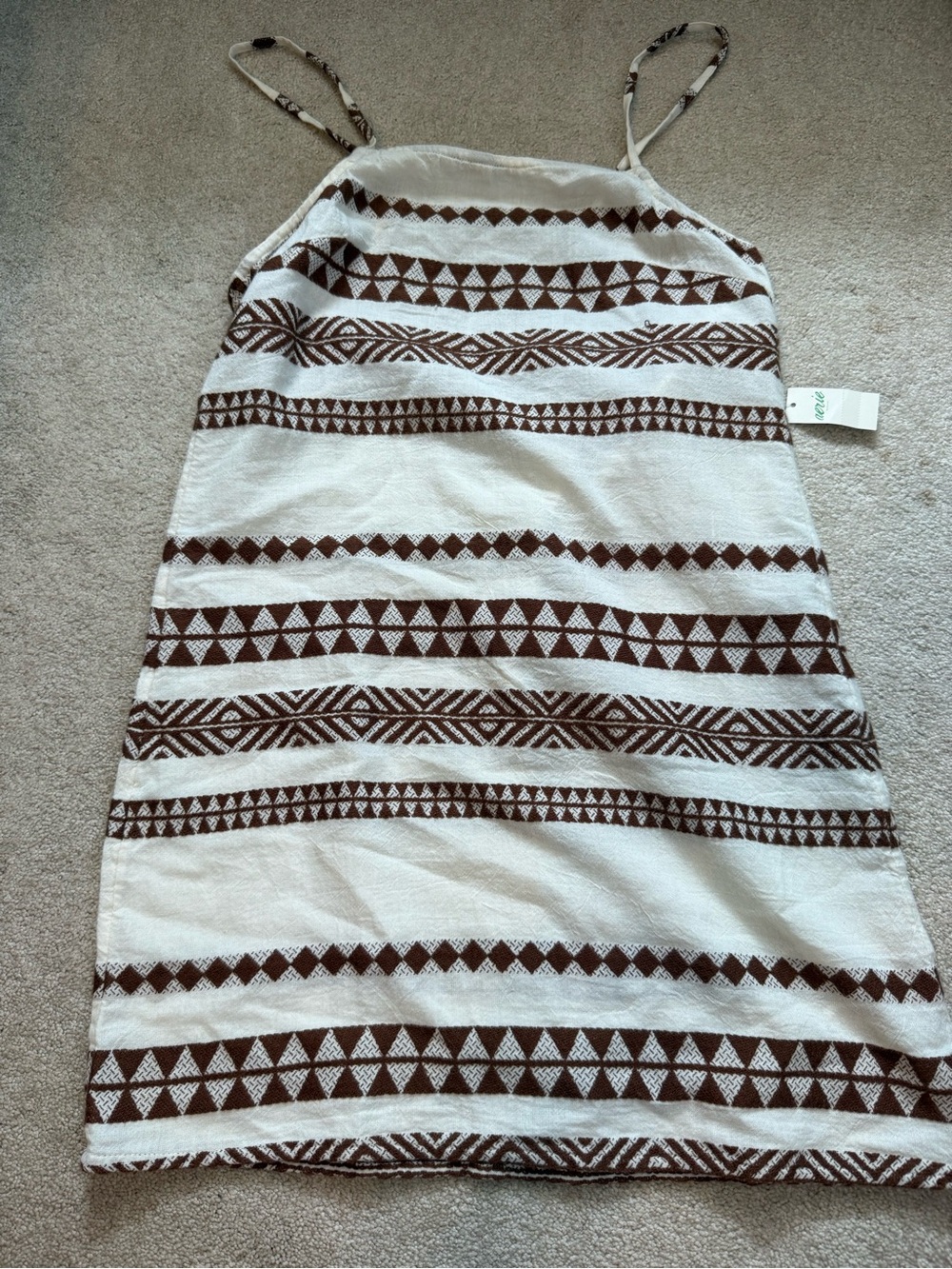 aerie Brown & White Geometric Spaghetti Strap Dress